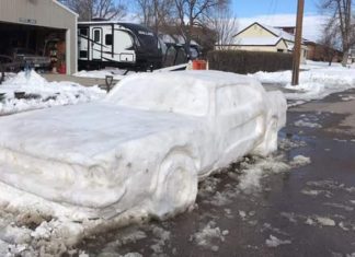 This Family in Nebraska Sculpted a Lifelike Ford Mustang Out of Snow