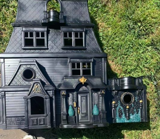 Mother Transforms Pink Dollhouse Into a Black, Spooky One