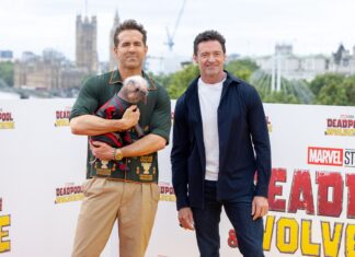Meet Dogpool, The Quirky Rescue Pup From “Deadpool & Wolverine” Peggy, aka, "Dogpool", Ryan Reynolds, and Hugh Jackman at the UK Photocall of Marvel Studios' "Deadpool & Wolverine" at IET London in July 2024